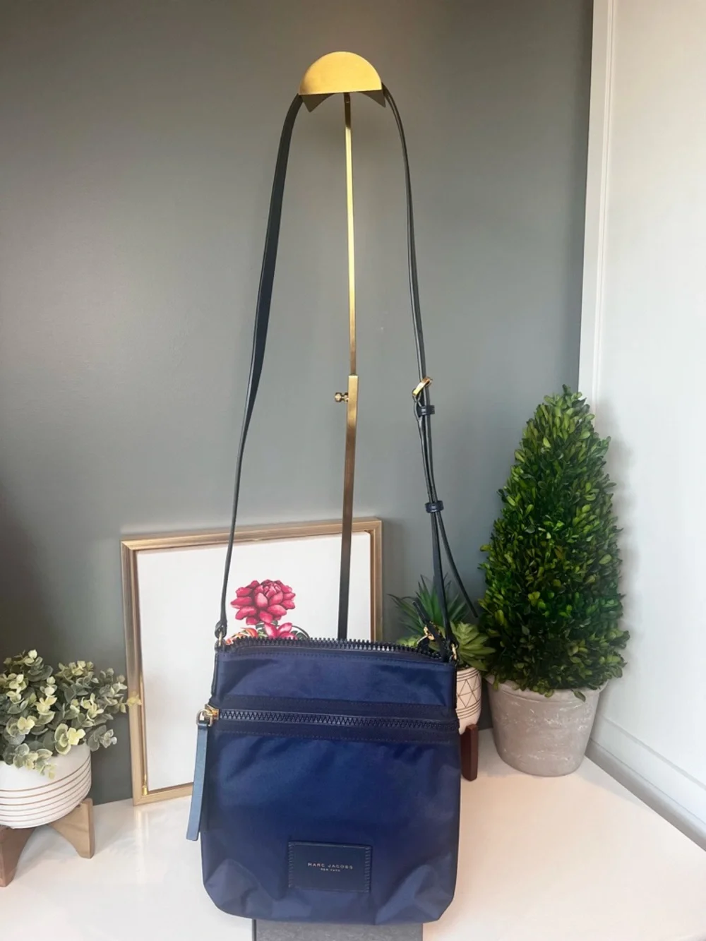 Marc Jacobs EUC Navy Nylon Biker Crossbody Bag with Gold Hardware - Picture 2 of 13